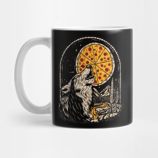 Wolf howling at full pizza moon Mug